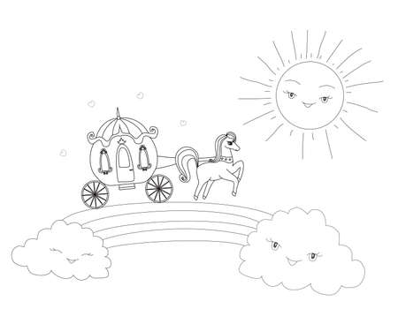 vintage carriage goes in a fairy-tale land - coloring bookのイラスト素材