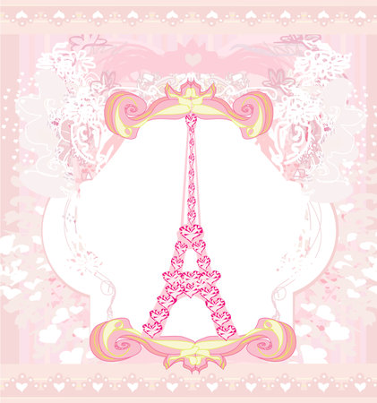 Vintage retro Eiffel card - decorative pink backgroundのイラスト素材
