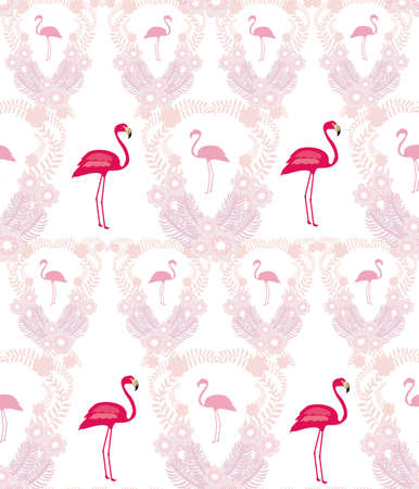 Seamless flamingo bird pattern - white and pinkのイラスト素材