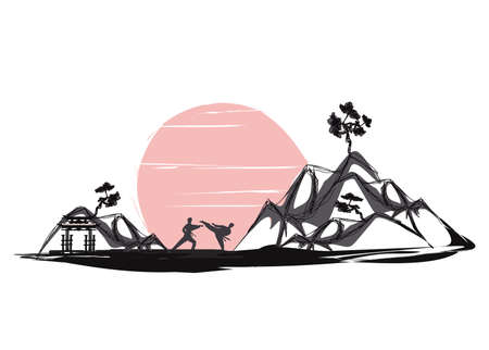 Karate occupations - abstraction card, beautiful landscape sketchのイラスト素材