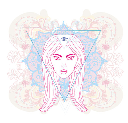 Woman with third eye, psychic supernatural sensesのイラスト素材