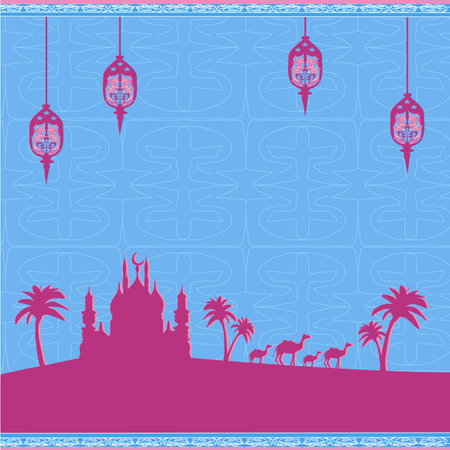 Ramadan Kareem background with mosque silhouettesのイラスト素材