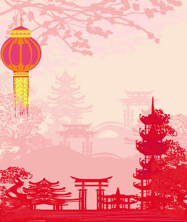 Abstract Asian Landscape cardの写真素材