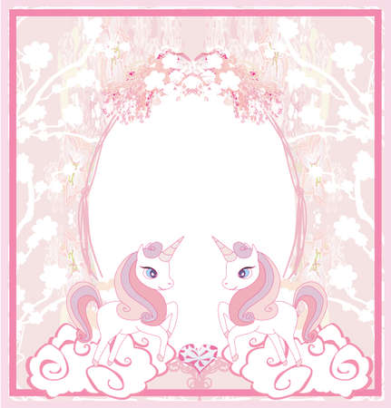 decorative frame with cute unicornsのイラスト素材