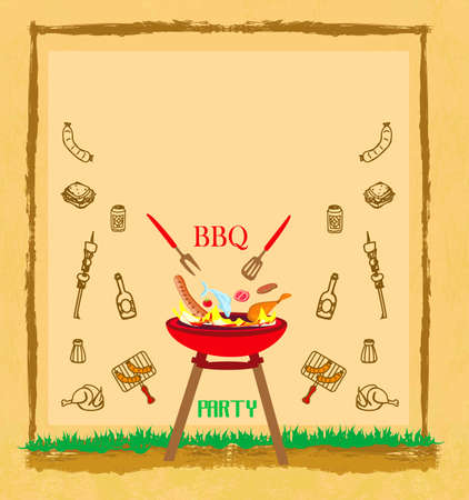 BBQ, barbecue vintage party flyerのイラスト素材