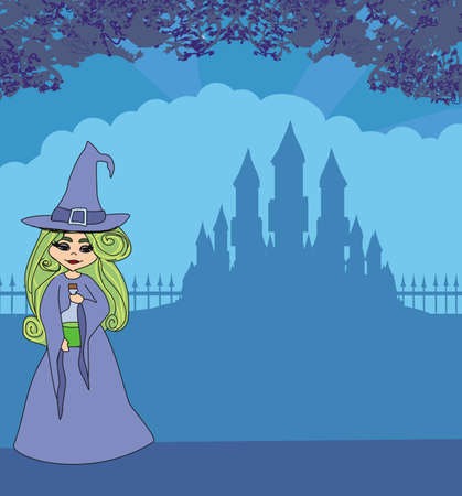 Halloween young girl witch with a bottle of poisonのイラスト素材