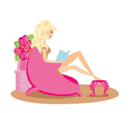 Illustration of a Girl Reading a bookのイラスト素材