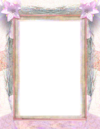 Vintage wooden Grunge Frame For Congratulation with beautiful pink flowersの写真素材