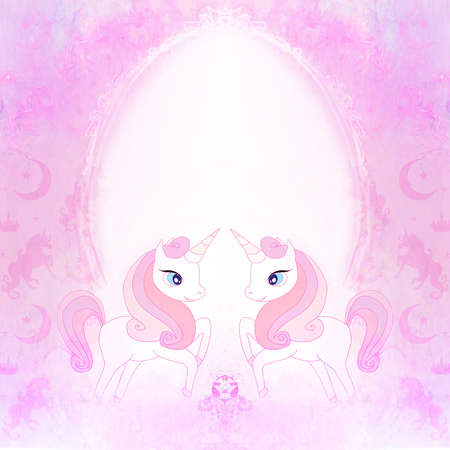 cute cartoon unicorns - decorative fairy-tale frameの写真素材