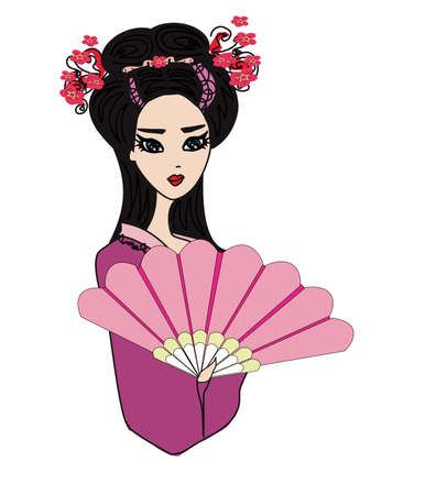 Beautiful japanese geisha girl - isolated illustrationのイラスト素材