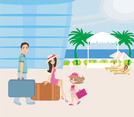 happy family on tropical vacation - cardのイラスト素材