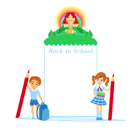 Back to school frame with happy childrenのイラスト素材