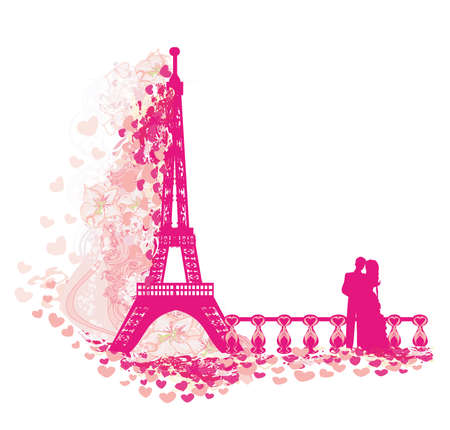 Romantic couple in Paris - decorative cardのイラスト素材