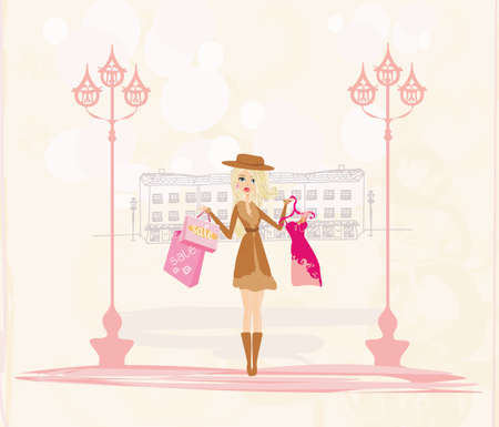 beautiful blonde girl doing shopping in the cityのイラスト素材
