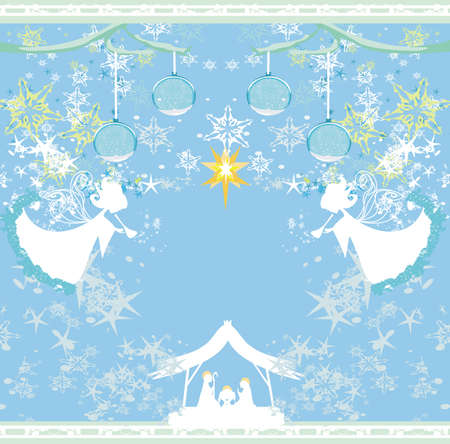 Decorated background with angels and Bethlehem.のイラスト素材