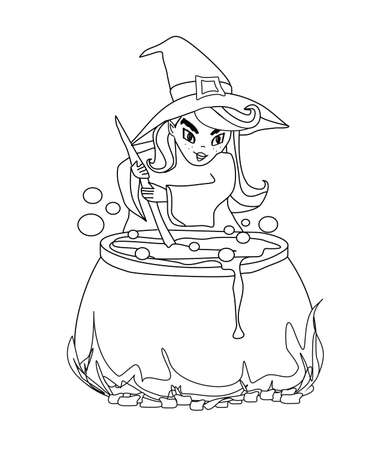 Halloween witch preparing potionのイラスト素材