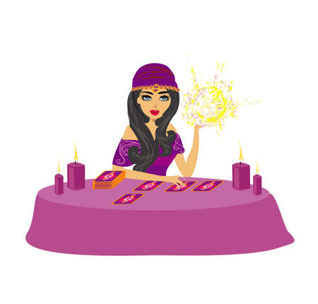 Fortune Teller Woman reads the future from the crystal ballのイラスト素材