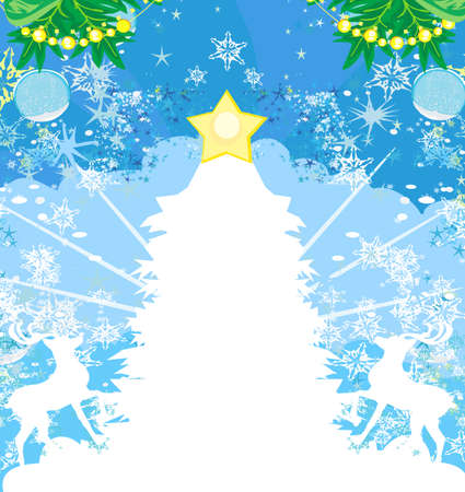 Merry Christmas card with snowflakes and reindeer - frame with place for your textのイラスト素材
