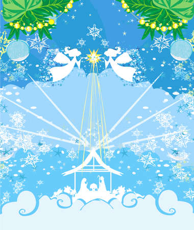 Christmas religious nativity scene - decorative holiday cardのイラスト素材