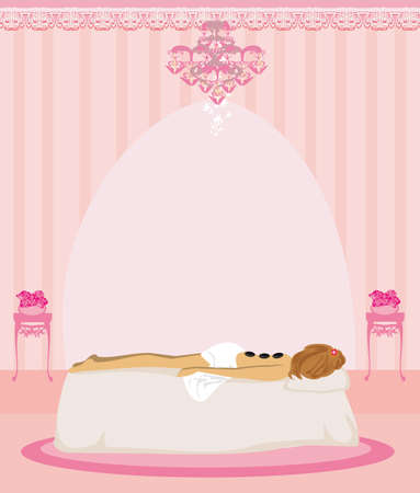 woman getting hot stone massage in spa salonのイラスト素材