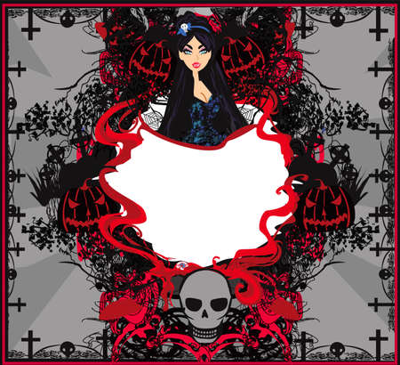 Halloween decorative frame - sexy vampire girl and ghostsのイラスト素材