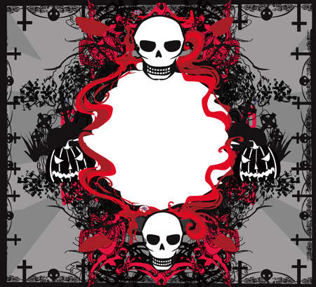Halloween decorative frame - skulls, blood and haunted pumpkinsのイラスト素材