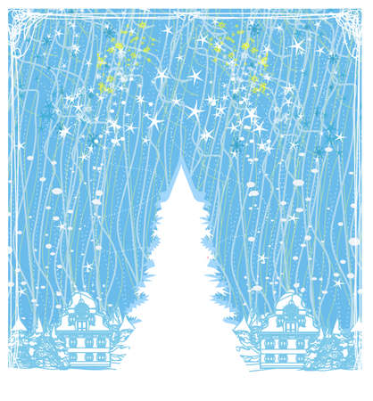 holidays in the village, card with winter landscapeのイラスト素材