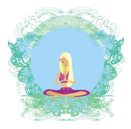 Yoga girl in lotus position - abstract cardのイラスト素材