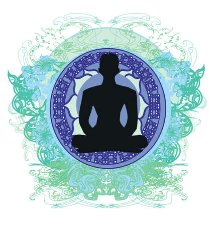 Man silhouette meditate, yoga iconのイラスト素材