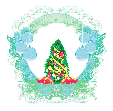 Abstract christmas tree card - decorative vintage frameのイラスト素材