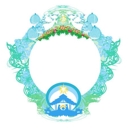 Decorated card with angels and Bethlehem.のイラスト素材