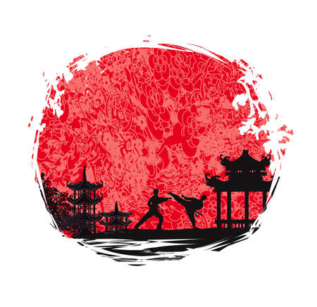 Active tae kwon do martial arts fighters combat fighting and kicking sport silhouettes illustrationのイラスト素材
