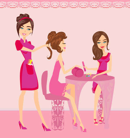 girl in a beauty salon, manicure and hairdresserのイラスト素材