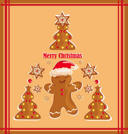 card with a Gingerbread funny Christmas tree decorationsのイラスト素材