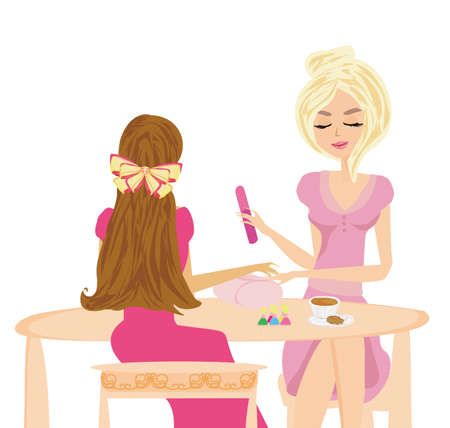 elegant girl doing manicure in beauty salonのイラスト素材