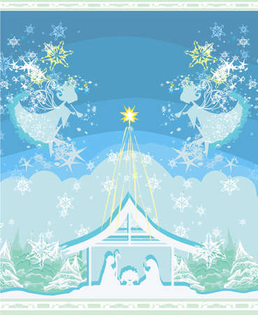 Decorated background with angels and Bethlehem.のイラスト素材
