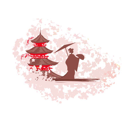 Abstract decorative banner with Asian girlのイラスト素材