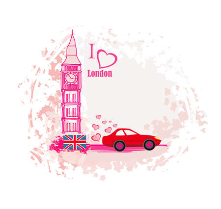 floral banner with car traveling in londonのイラスト素材