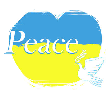Symbol of peace, dove bird on the background of the flag of Ukraine - bannerのイラスト素材