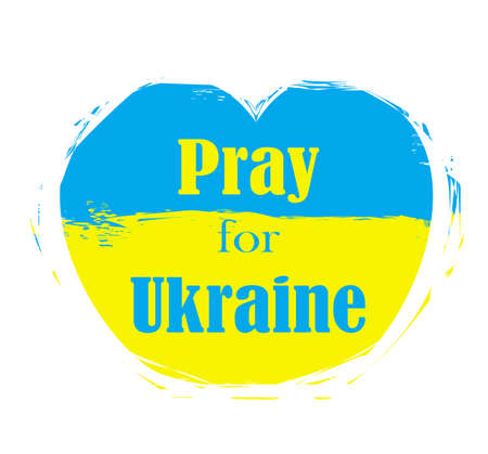 Pray for Ukraine concept background, Ukraine flag love shape praying concept illustrationのイラスト素材