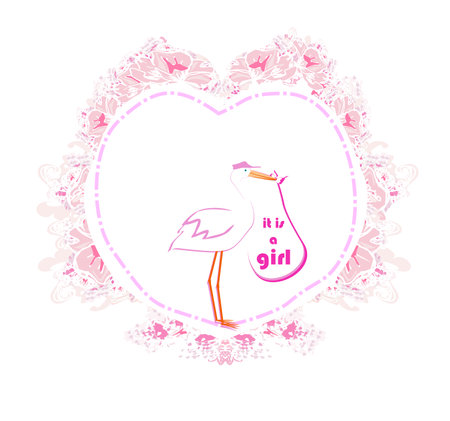 Baby girl Card - A stork delivering a baby girl.のイラスト素材