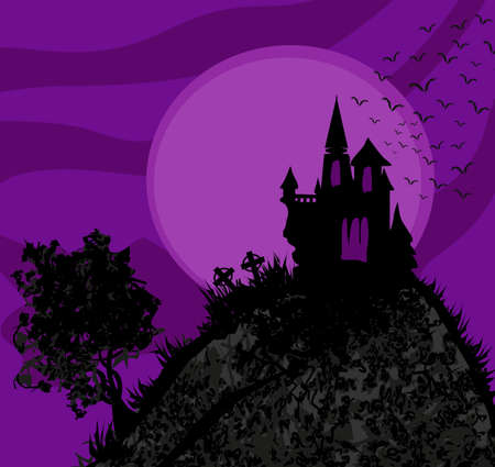 Halloween night landscape with scary haunted castleのイラスト素材