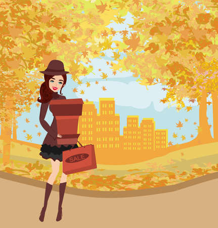 Fashion woman on Autumn Shoppingのイラスト素材