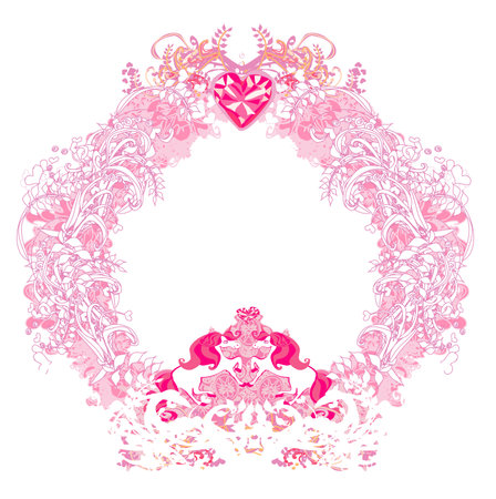 Beautiful unicorns, ornamental floral frameのイラスト素材