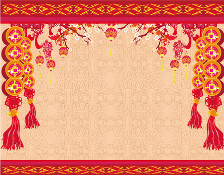 Chinese New Year with lanterns - frameのイラスト素材