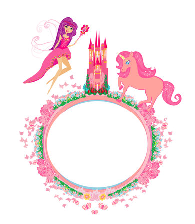 Fairytale frame with castle and unicornsのイラスト素材