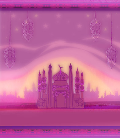 Ramadan background - mosque illustration cardの写真素材