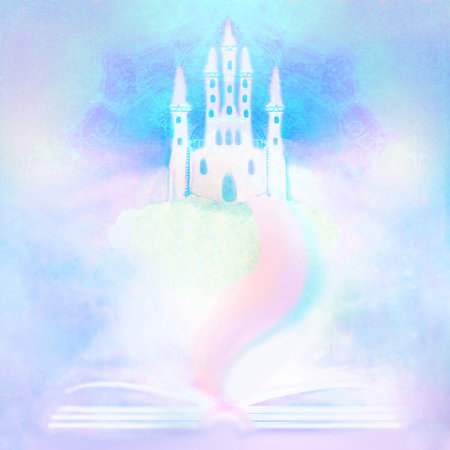 Magic world of tales, fairy castle appearing from the bookの写真素材