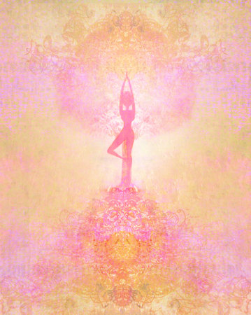 Tree of Life Women Yoga grunge Posterの写真素材
