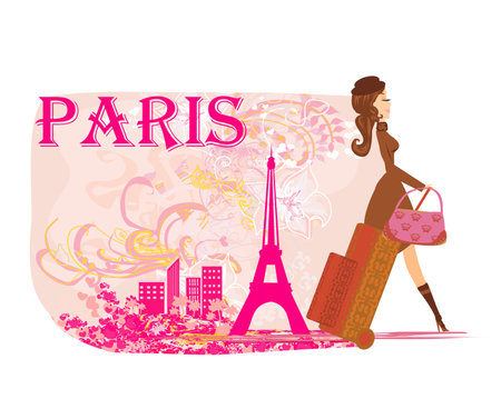 beautiful elegant girl traveler in Parisのイラスト素材